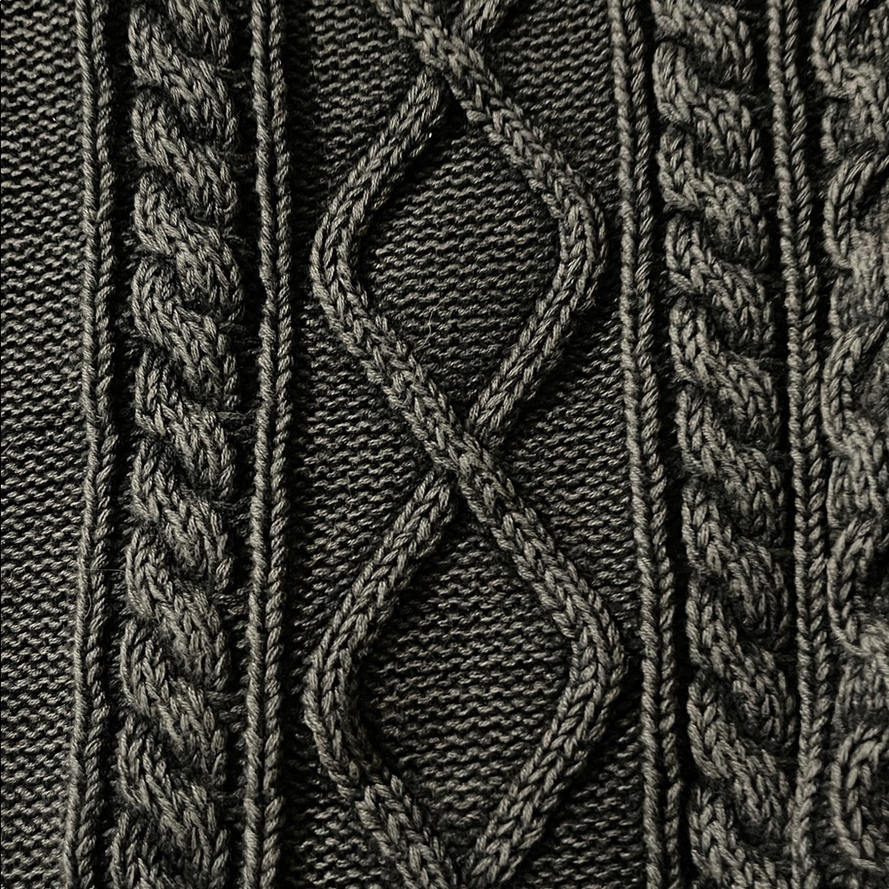 LL Bean Signature Men's Dark Gray Cable Knit Cardigan - Picture 3 of 9